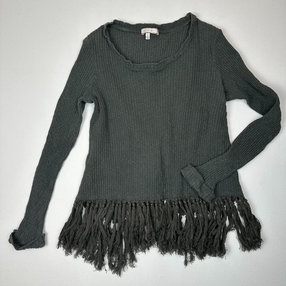 Eri‎ +Ali Fringe Hem & Crossback LS Knit Boho Shirt